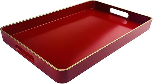 Large Red Tray, Elegant Plastic Coffee Table Tray for Ottoman, Home Decor, Living Room.16.7"*12"*1.6"