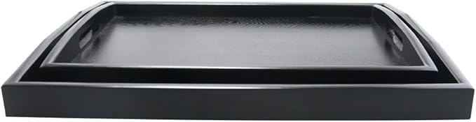DILLMAN Serving Tray Large Black Wood Rectangle Food Tray Butler Tray Breakfast Tray with Handles (Large+Small)