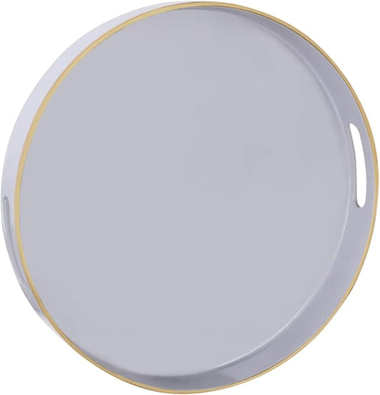 MAONAME 13" Gray Round Tray, Grey Serving Tray with Handles, Modern Round Decorative Trays for Coffee Table, Plastic Trays for Ottoman, Bathroom, Decor