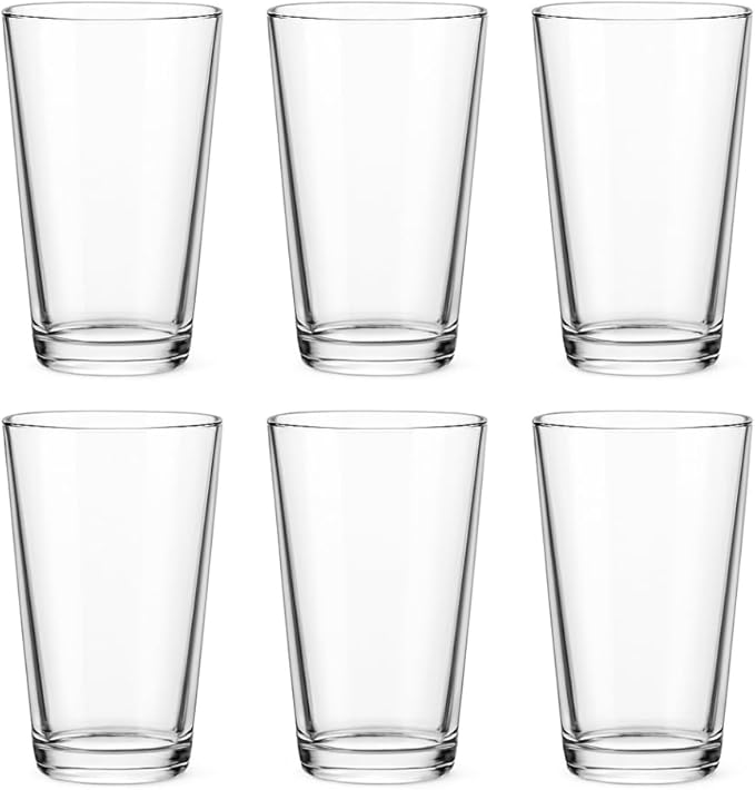 Pint Glasses Set of 6-16 oz Drinking Glasses Made for Cold Beverages - 16 oz Mixing Glass & Highball Set of 6 for Homes, Pubs & More - Freezer & Dishwasher-Friendly Cocktail Glasses