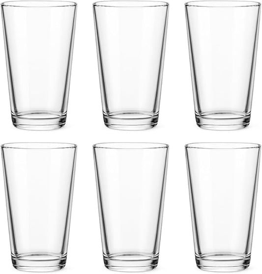 Pint Glasses Set of 6-16 oz Drinking Glasses Made for Cold Beverages - 16 oz Mixing Glass & Highball Set of 6 for Homes, Pubs & More - Freezer & Dishwasher-Friendly Cocktail Glasses