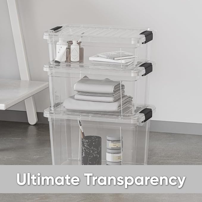 Superio Storage Bins with Lids- Clear Boxes for Organizing, Stackable Plastic Containers- BPA Free, Non-Toxic, Odor Free, Organizer for Home, Office, Dorm, 14.25 Qt, 3 Pack