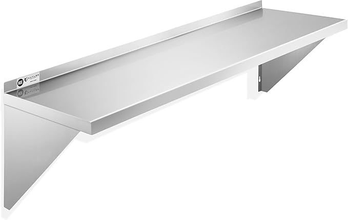 KUTLER Stainless Steel Shelf - 12" x 48", NSF Commercial Wall Mount Shelves with Backsplash, Floating Metal Shelving for Restaurant, Kitchen, Home