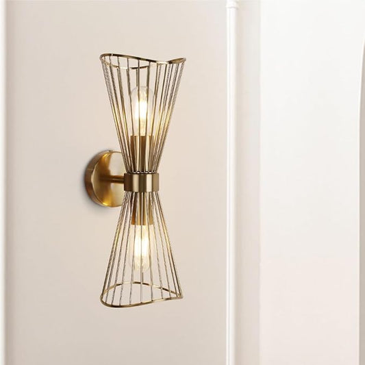 Brass Wall Sconces,Mid Century Wall Sconce,2 Light Bathroom Vanity Light Hardwired Vintage Sconces Wall Lighting Fixtures for Bedroom Living Room Bathroom Hallway E26