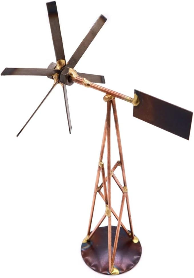 Windmill Collectible Handmade Metal Art Figurine, Desk Accessories, Trophy, Boss Gift, Office Décor, Home Office