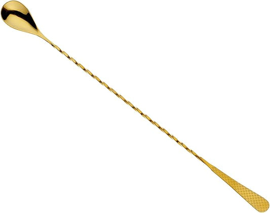 Barfly 13.2-inch Diamond Lattice Etch Bar Spoon, Gold Plated