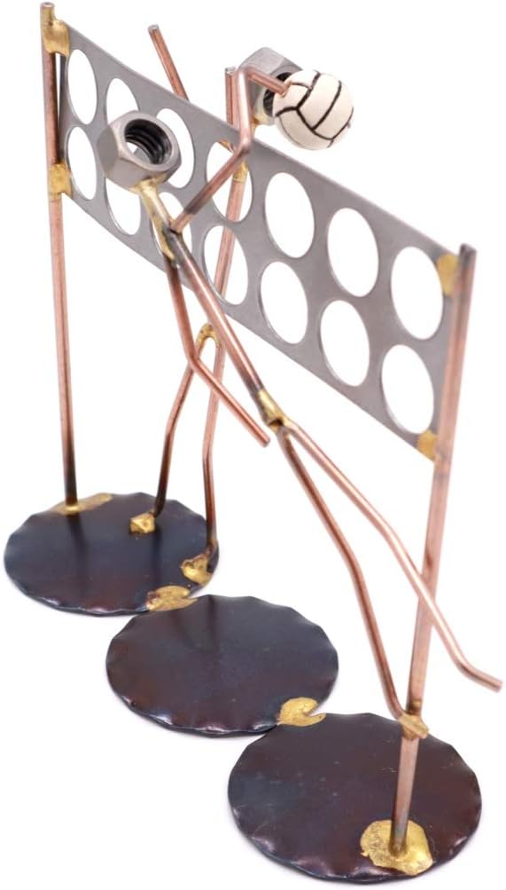 Volleyball Net with Men Collectible Handmade Metal Art Figurine, Desk Accessories, Trophy, Boss Gift, Office Décor, Business Professional, Sports