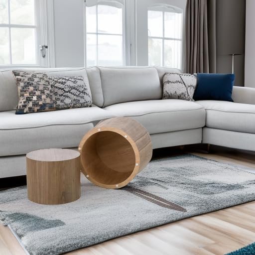 Round Coffee Table Set of 2, Nesting Coffee Table and End Table Set Wood Small Circle Drum Side Table for Living Room Office, No Assembly,Walnut