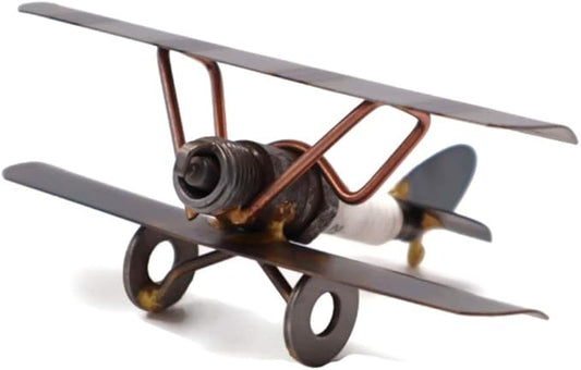 Bi-Wing Plane Collectible Handmade Metal Art Figurine, Desk Accessories, Trophy, Boss Gift, Home Office Décor, Airplane