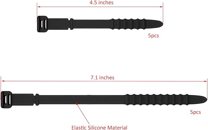 Silicone Zip Ties, Reusable Zip Ties, Rubber Cable Ties Straps for Wire Management, Elastic Silicone Ties Cable Organizer for Home Office, Multicolor Cord Ties in Two Sizes 4.5" and 7.1" (5+5 Pcs)