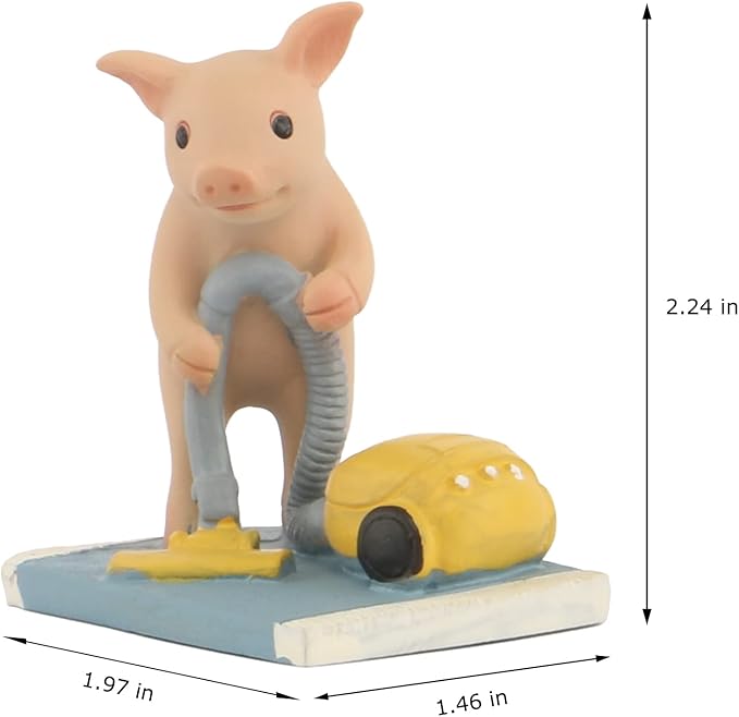 Pig Statue Mini Pig Figurine, Resin Home Decor, Lucky Animal Garden Statue for Micro Landscape (Pigs with Vacuum Cleaners)