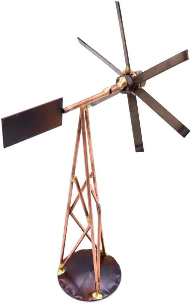 Windmill Collectible Handmade Metal Art Figurine, Desk Accessories, Trophy, Boss Gift, Office Décor, Home Office