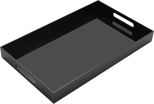 Glossy Black Acrylic Serving Tray with Handles-Butler Trays for Coffee Table, Snacks,Breakfast in Bed, Kitchen Countertop,Vanity,Makeup Organizer,Ottoman (Black, 12x20 Inches)