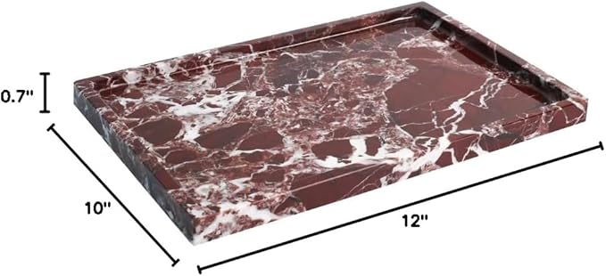 Real Luxurious Natural Marble Vanity Tray Genuine Marble Storage Tray for Home Decor Stone Tray for Bathroom/Kitchen/Vanity/Dresser,Plate Holder for Tissues, Candles, Towel