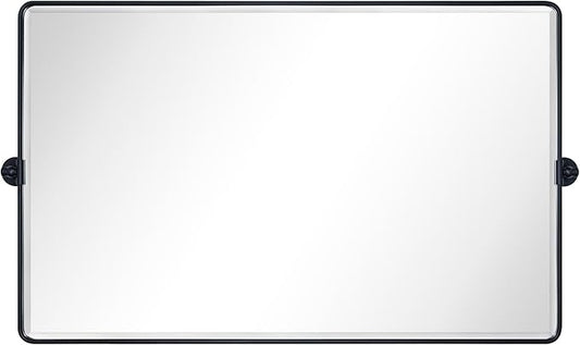 TEHOME Matt Black Horizontal Pivot Bathroom Vanity Mirror Large 30x48'' Black Metal Framed Rectangle Tilting Beveled Vanity Mirrors for Wall, Overall 51.91 x 30 inches (Mirrror 48 x 30 inches)