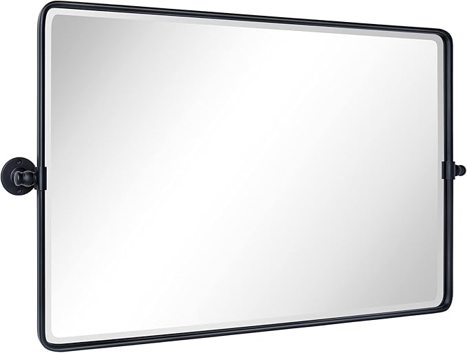 TEHOME Horizontal Pivot Mirror Black Tilt Mirror for Bathroom Beveled Metal Framed Pivoting Rectangle Bathroom Mirror, Overall 38.91x 23 inches (Mirrror 35 x 23 inches)