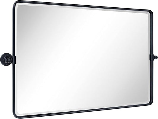 TEHOME Horizontal Pivot Mirror Black Tilt Mirror for Bathroom Beveled Metal Framed Pivoting Rectangle Bathroom Mirror, Overall 38.91x 23 inches (Mirrror 35 x 23 inches)