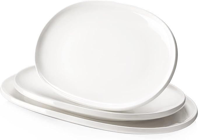 DOWAN Large Serving Platter, 16"/14"/12" Porcelain Platters for Entertaining Wedding Party, White Oval Plates Set of 3, Serving Dishes for Serving Food, Housewarming Gifts