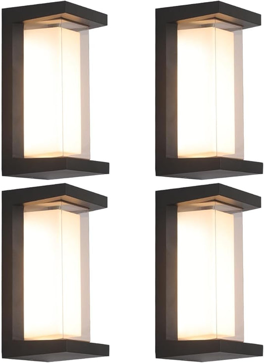 Modern Outdoor Wall Lights,24W Exterior Wall Lanterns,15%-100% Dimmable,3CCT 3000K/4000K/6500K,2160LM Aluminum Outdoor Wall Light Fixtures,10.23 Inch Matte Black Indoor Wall Sconces Art Lights 4 Pack