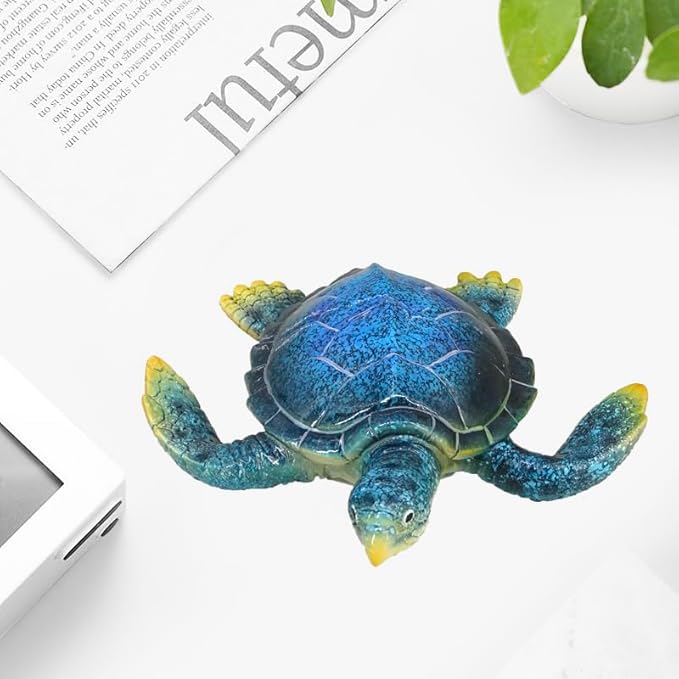 6-Inch Resin Sea Turtle Figurine - Handcrafted Marine Life Sculpture, Blue Baby Turtle Decor for Feng Shui Luck, Anxiety Relief & Home Table Centerpiece