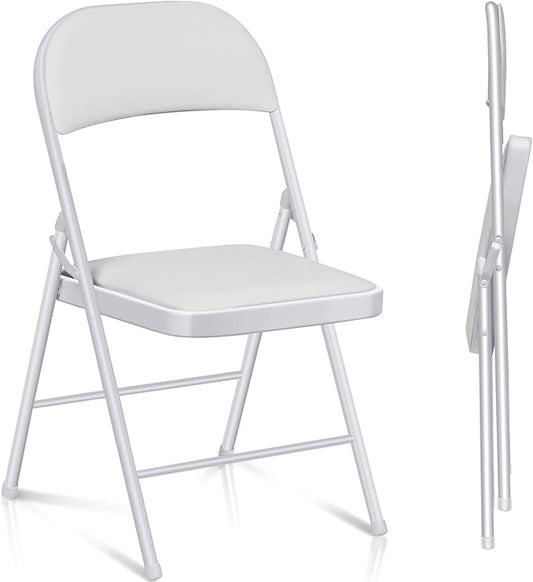 2 Pack Folding Chairs with Cushion Padded - Metal Chairs w/Comfortable Seats and Durable Steel Frame Foldable Chair for Indoor Outdoor Wedding, Party, Backyard & Office Events (White, 2 Pack)