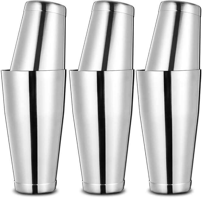 Bulk Commercial Cocktail Shakers 6pc Set, Professional Boston Shakers, Weighted Cocktail Shaker Tins for Bartending - Stainless Steel Bar Shaker Set for Restaurants & Bars - Silver