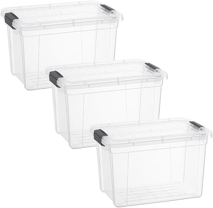 Superio Storage Bins with Lids- 3 Pack, 2.5 Qt Clear Boxes for Organizing, Stackable Plastic Containers- BPA Free, Non-Toxic, Odor Free, Organizer for Home, Office, Dorm