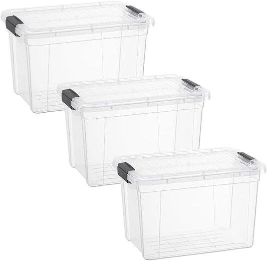 Superio Storage Bins with Lids- 3 Pack, 2.5 Qt Clear Boxes for Organizing, Stackable Plastic Containers- BPA Free, Non-Toxic, Odor Free, Organizer for Home, Office, Dorm