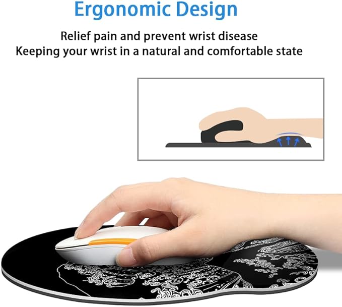 Mouse Pad with Wrist Support, Ergonomic Mouse Pad with Memory Foam Wrist Rest Cushion, Non-Slip Rubber Base Gaming Mice Pad for Home Office Computer Laptop,Japanese Wave