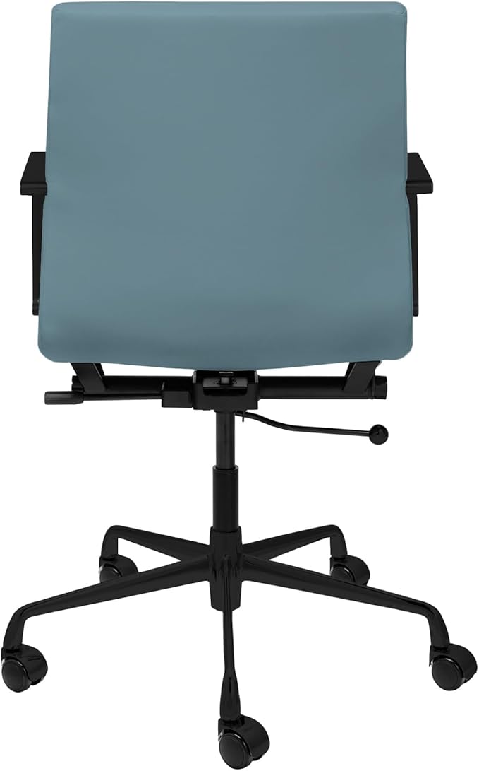 Laura Davidson Furniture SOHO II Padded Management Office Chair - Mid Back Desk Chair with Arm Rest, Swivel & Cushion Availability, Made of Faux Leather, Coastal Blue with Black Frame, Computer Chair
