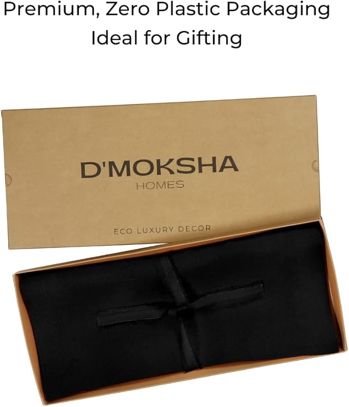 D'Moksha Homes Linen Black Table Runner 72 Inches Long - 100% Pure Linen 14 x 72 Inch Table Runner for Dining, Fall, Autumn and Halloween - Machine Washable