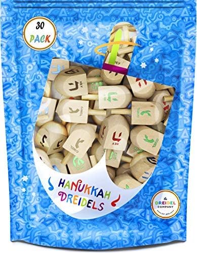 Natural Wood Dreidels Hanukkah Draydel with English Transliteration & Instruction Cards (25-Pack)