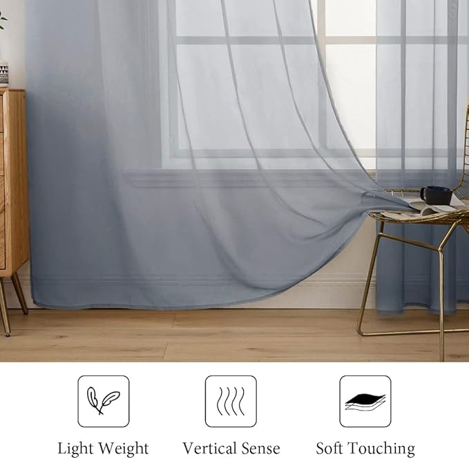 MIULEE 2 Panels Solid Color Sheer Window Curtains Elegant Window Voile Panels/Drapes/Treatment for Bedroom Living Room (54 X 84 Inches Dark Grey)