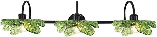Bathroom Vanity Lights Over Mirror, 3 Light Mirror black Wall sconces with Green Glass Shade Bathroom Sconce Vintage Wall Lighting Fixture mid Century Wall Sconce Light for Bedside Bedroom Doorway