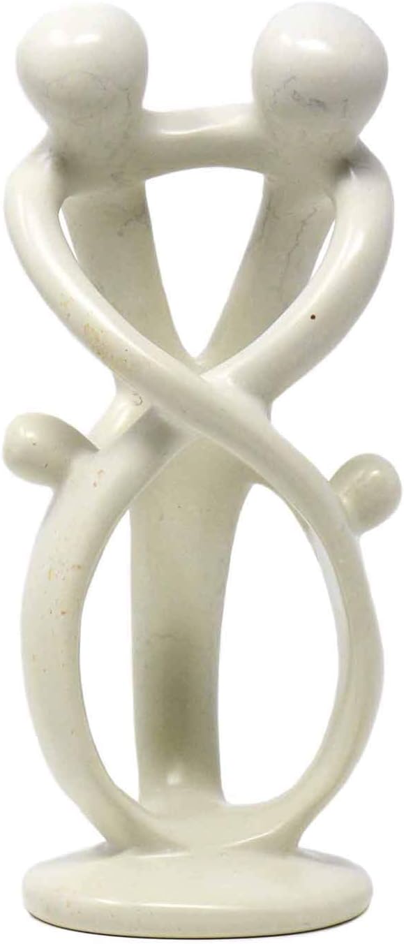 Global Crafts Natural 10-inch Tall Soapstone Family Sculpture - 2 Parents 2 Children