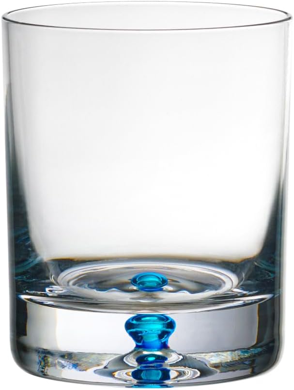 Barski Whiskey Glasses - Double Old Fashioned Rocks Glass - Set of 6 Lowball Tumbler - Crystal Glass Tumblers - Colored Bubble in The Base, Bourbon, Scotch, Drinking Glasses - 9.5 Oz - Made in Europe