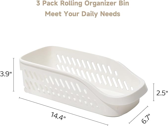 3 Pack Pantry Organizers and Storage with Wheels Pull Out Kitchen Cabinet Organizers and Storage Multi-purpose Rolling Organizer Bin for Food, Snack, Cleaning Supplies