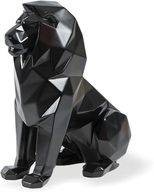 Black Lion Statue for Home Decor Geometric Style Sitting Black Lion Figurine Home Decorative Showpiece, Lion Idol for Office Decoration, Handmade Animal Statue Resin, Size 7.67 inch
