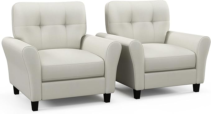 Giantex Modern Mid-Century Accent Chair Set of 2 - Linen Living Room Chair with Tufted Back, 7" Thick Cushion, Max Load 400 lbs, Upholstered Armchair, Club Chair for Bedroom, Beige