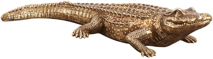 Howard Elliott 52029 Gold Sculptures Antique Crocodile for Home Decoration Statue for Book Shelves, Console Tabels, Entryway, or Any room, Metallic Brassy Gold
