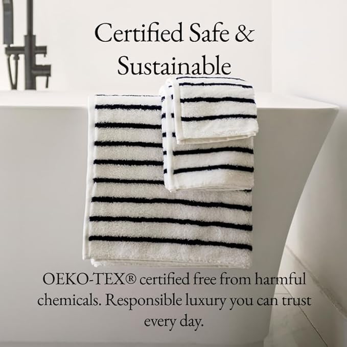 Italic Ultraplush 100% Australian Cotton Hand Towels - Set of 2 Luxury Hand Towels, Ultra Plush and Highly Absorbent 800GSM Resort Grade, Striped (White and Blue)