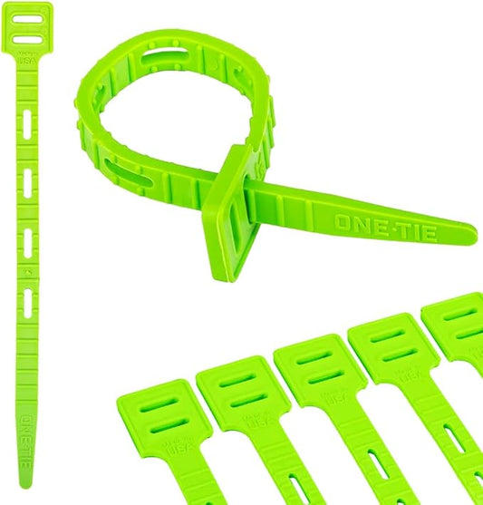 ONE TIE 8-Inch Reusable Zip Ties - Cable Management & Cord Organizer Zip Ties for Home, Office, and Industrial Use, Great for Gardening, Weather Resistant, Indoor/Outdoor Use, USA, 10pcs, Green
