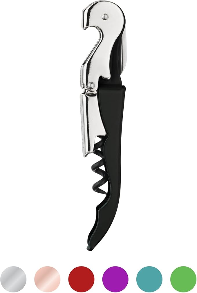 True Truetap Double Hinged Waiter's Corkscrew Wine Opener, Stainless Steel Wine Bottle Opener with Built In Foil Cutter, Home Bar Tools, Bar Cart Accessories, Wedding Gifts, Set of 1, Black