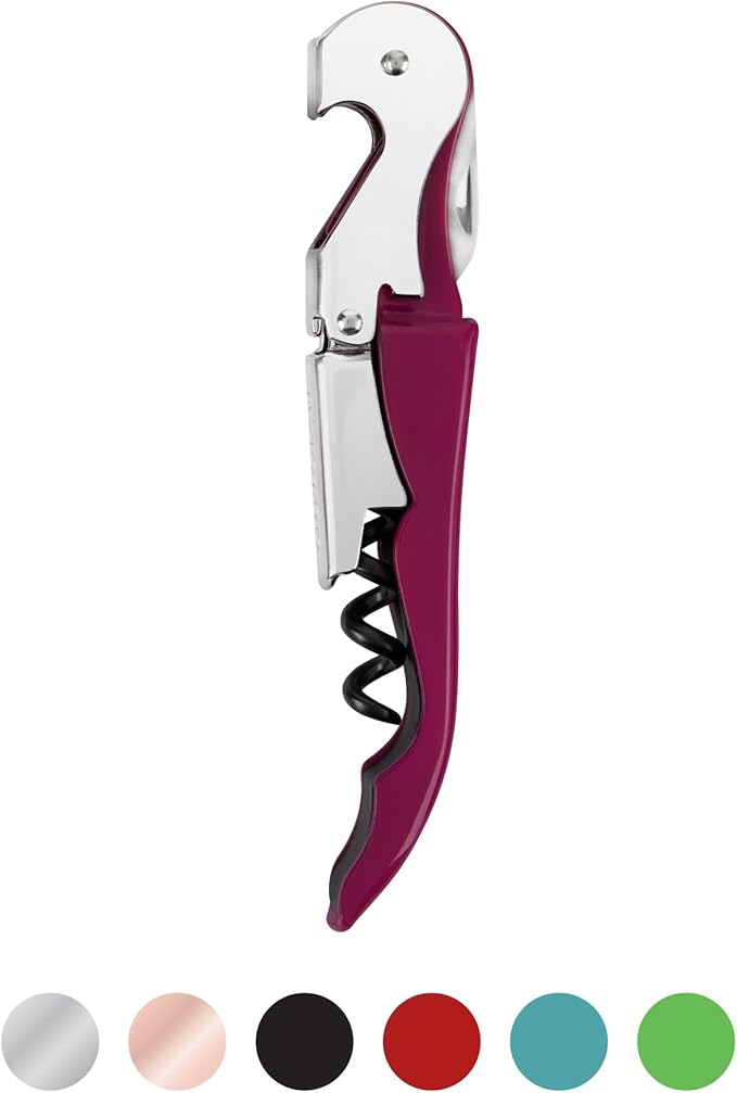 True Truetap Double Hinged Waiter's Corkscrew Wine Opener, Stainless Steel Wine Bottle Opener with Built In Foil Cutter, Home Bar Tools, Bar Cart Accessories, Wedding Gifts, Set of 1, Burgundy