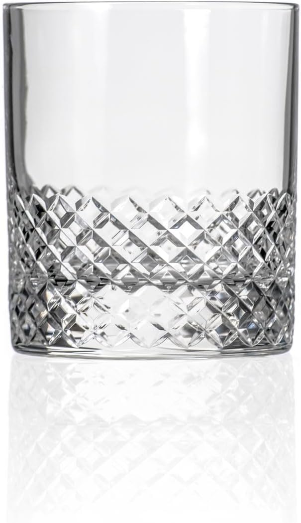 Rolf Glass Diamond On the Rocks Glass | 11oz Luxury Whiskey Glasses | Diamond-Wheel Engraved and Polished in America | Lead-Free, Heavy Base | Set of 4