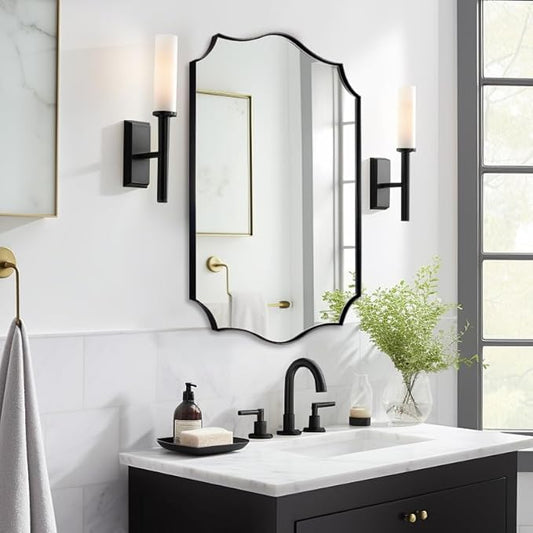 ANDY STAR Black Bathroom Vanity Mirror, 22x30 Irregular Wall Mirror, Scalloped Wall Mirror in Stainless Steel Metal Frame, Asymmetrical Mirror for Bathroom, Bedroom, Living Room, Mantel