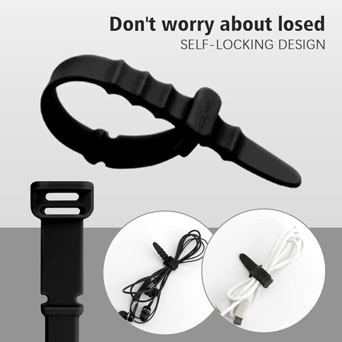 Reusable Zip Ties, Silicone Zip Ties, 20pcs Rubber Cable Ties, Reusable Fastening Cable Ties,Twist Ties for Bags,Travel Items,Camping Gear Must Haves,Black Cord Ties 4.5inch (20Pcs Black)