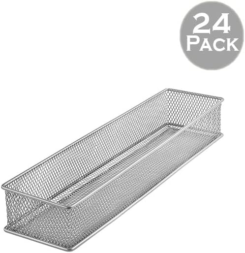YBM HOME Silver Mesh Drawer Cabinet and or Shelf Organizer Bins, School Supply Holder Office Desktop Organizer Basket (24, 3x15x2 Inch)