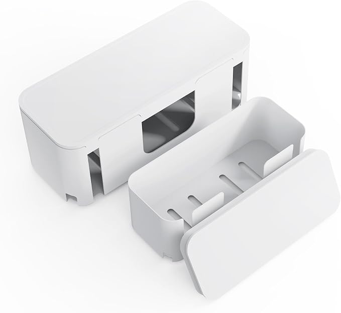 Cord Organizer Box, Cable Hider for Power Strips, Surge Protector, Extension Cord and Wire Management, Cable Management Box (2PCS/Large and Medium Size/White)