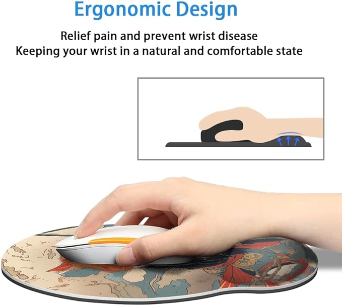 Mouse Pad with Wrist Support, Ergonomic Mouse Pad with Memory Foam Wrist Rest Cushion, Non-Slip Rubber Base Gaming Mice Pad for Home Office Computer Laptop,Japanese Cat